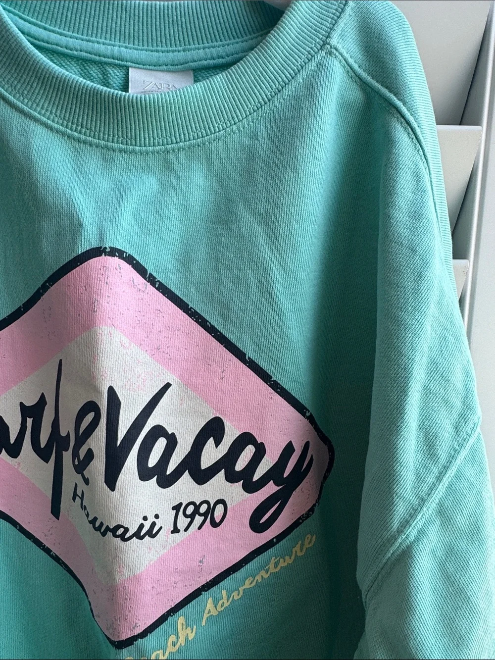 Zara Mint Graphic Crewneck Sweatshirt with Pink & Cream Logo & Matching Shorts